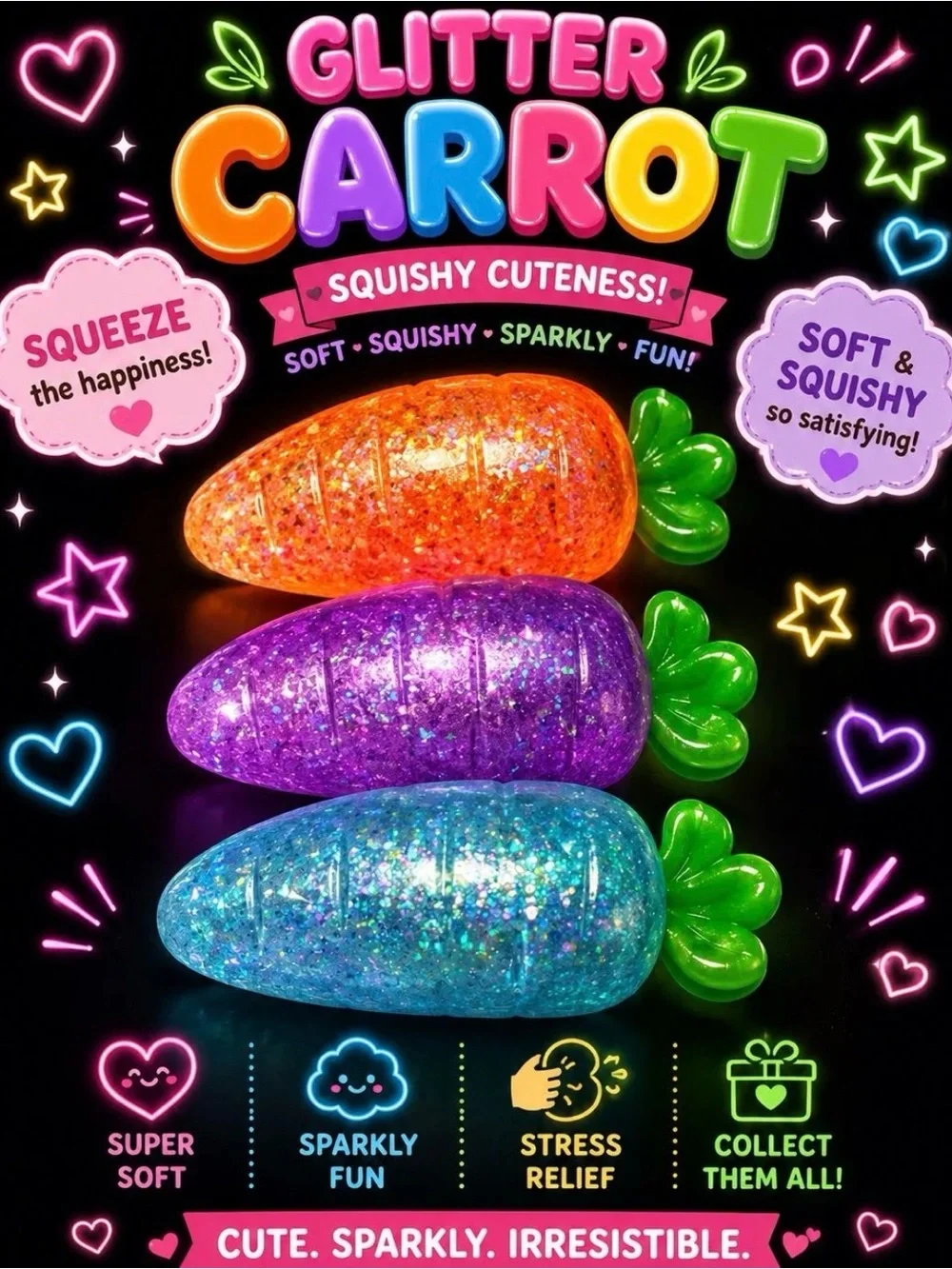 Glitter Carrot Squishy Toys